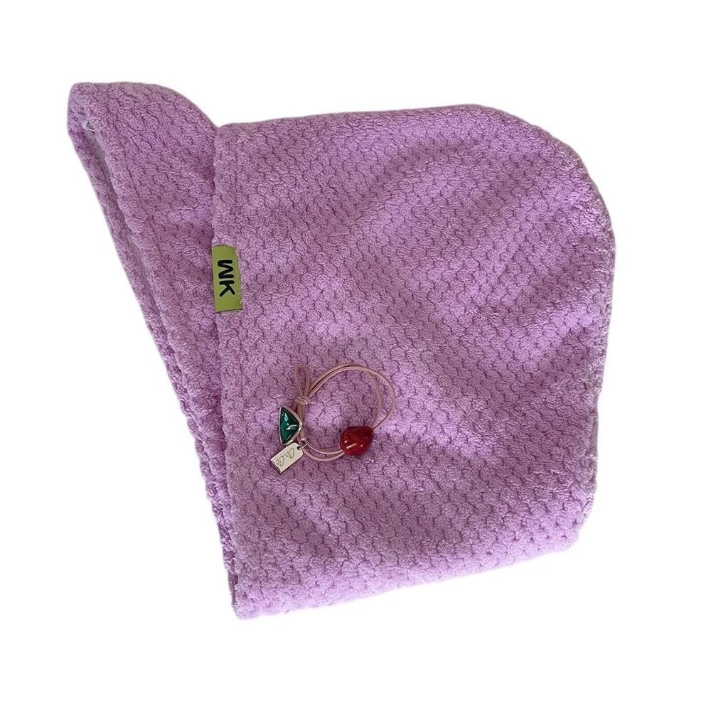 Lilac Purple Soft Microfiber Hair Towel Wrap with Hair Tie Accessory